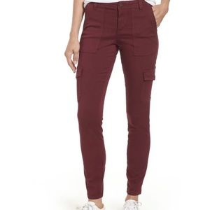 Skinny Cargo Pants Womens 24 Burgundy Casual Utility Style Pockets